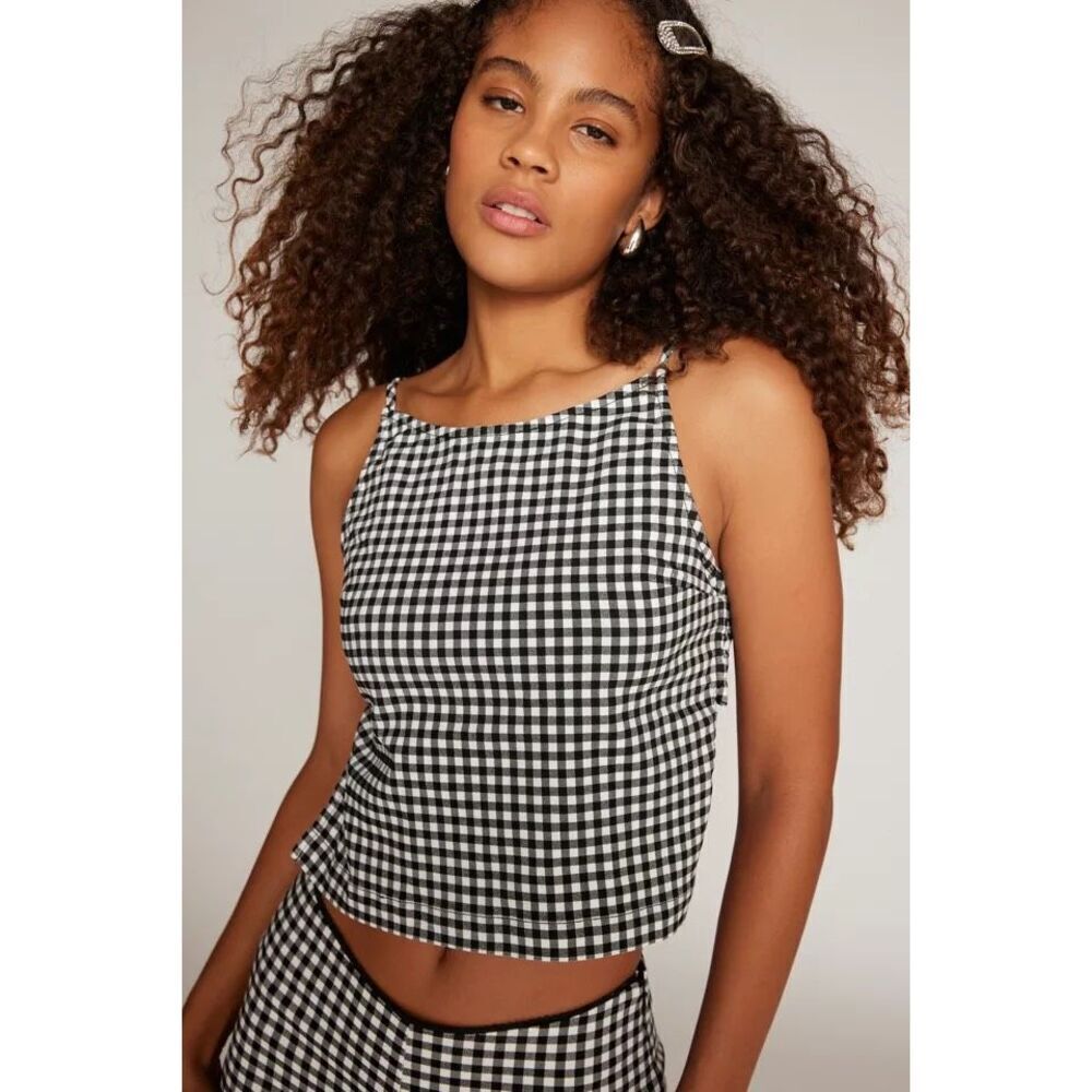 Urban Outfitters Kimchi Blue Little Lies Printed Gingham Plaid Open Back Top